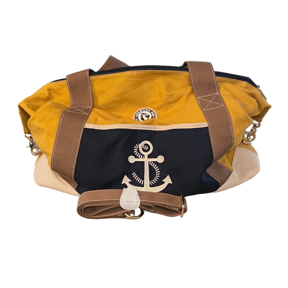 Spartina 449 Daufuskie Island Cargo Duffel Bag Golden Two Tone Anchor Large NWOT